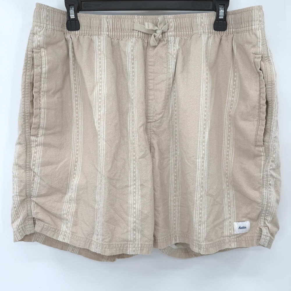 Katin Shorts Men XL Tan Striped Cotton Surf Trunks Elastic Waist